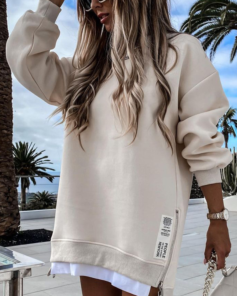 Zipper Decorations Round Neck Sweater Dress