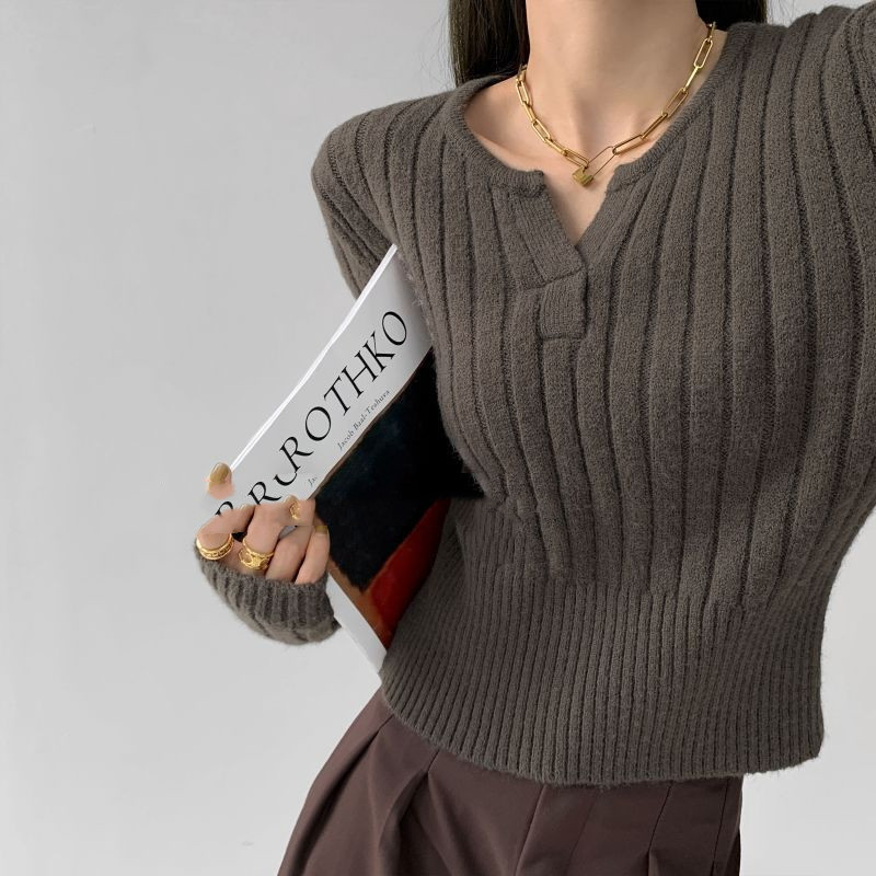 Vintage Slim Waist Pit Knitted Short Top