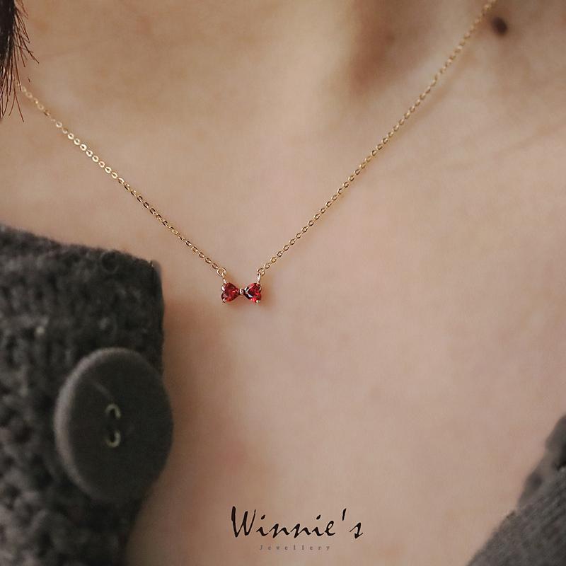 Title 4, Pomegranate Red Bowknot Sterling Silver Clavicl...