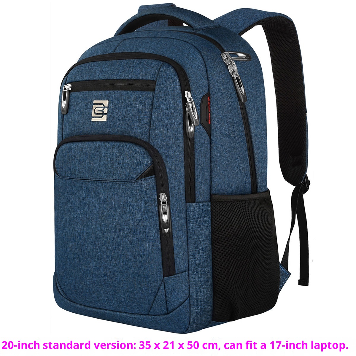 BC Men's Business Backpack Oxford Cloth Waterproof 16 Inch Large Capacity Multi Functional Computer Backpack Student Backpack Women's Blue Large Edition