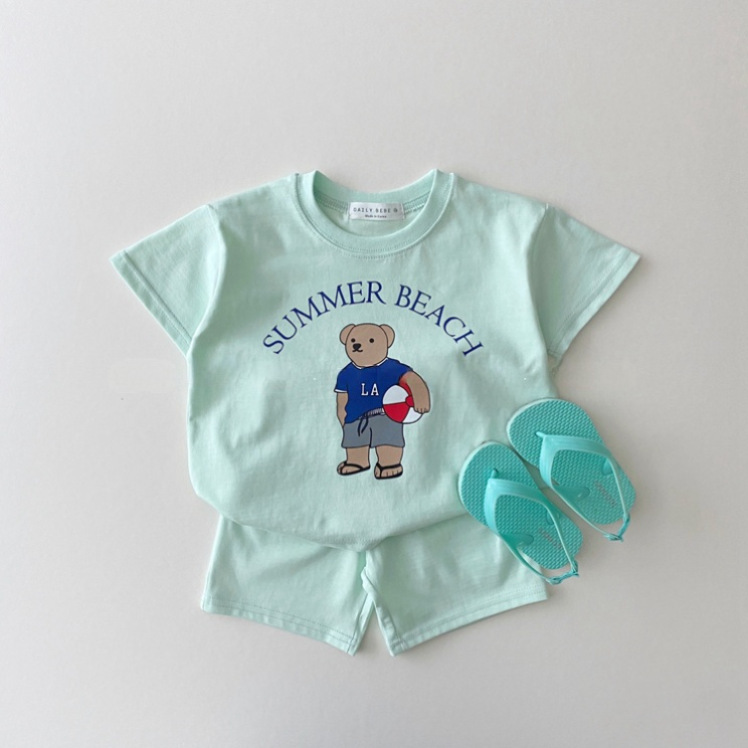 Summer New Children's Short-sleeved Bear Two-piece Suit