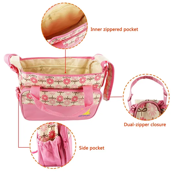 5PCS Baby Nappy Diaper Bags Set Mummy Diaper Shoulder Bags W Nappy Changing Pad Insulated Pockets Travel Tote Bags - Image 2