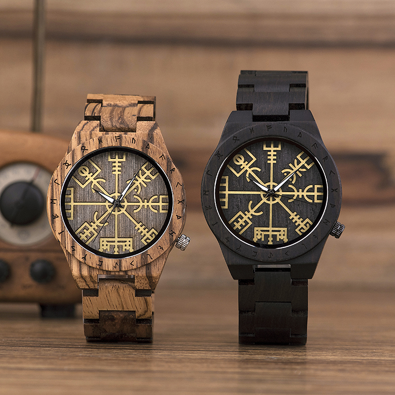 Handmade Wooden Men's Watch Nautical Compass Symbol