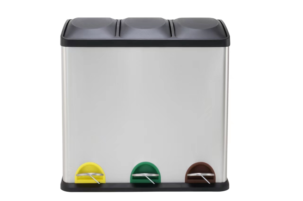 Rubbish Bin, Recycling For Kitchen, Stainless Triple Compartment Food Waste — image 7