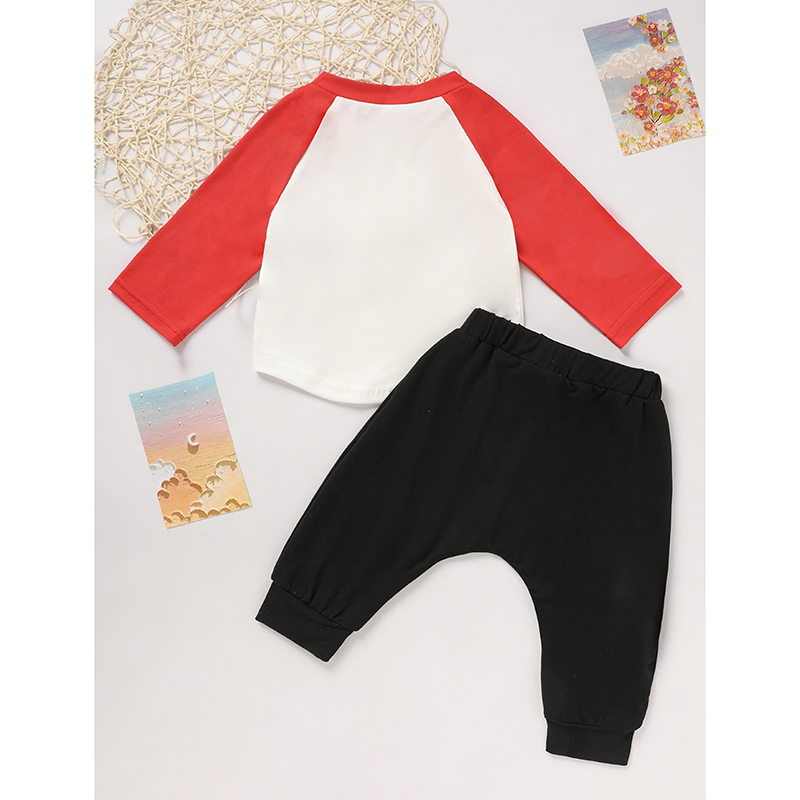 2pcs Baby Boy's 'Heart Crusher' Print Valentine's Day Set, Long Sleeve T Shirt Top & Black Heart Print Pants — view 6