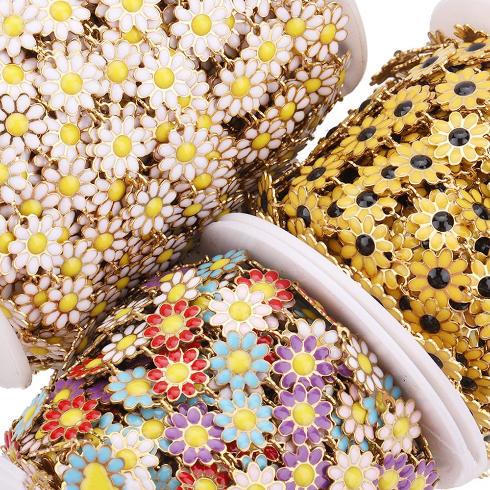 Stainless Steel Small Daisy Color Drop Oil Chain