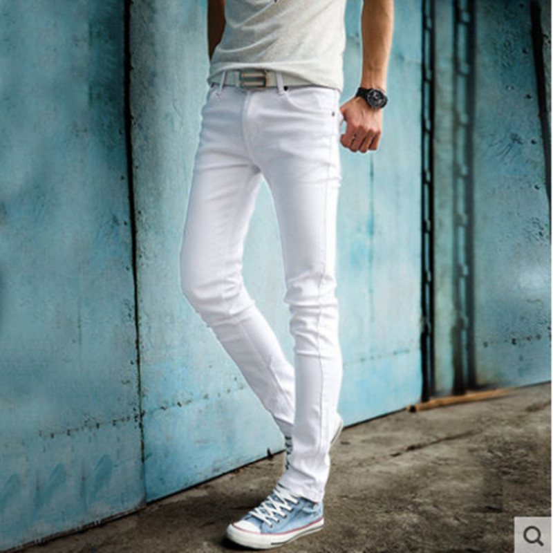 Trendy Men New Metrosexual Pattern White Skinny Jeans Men's