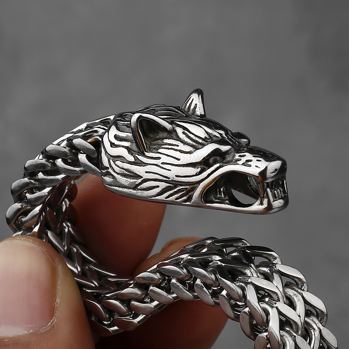 Fashion Stainless Steel Men's Wolf Head Bracelet