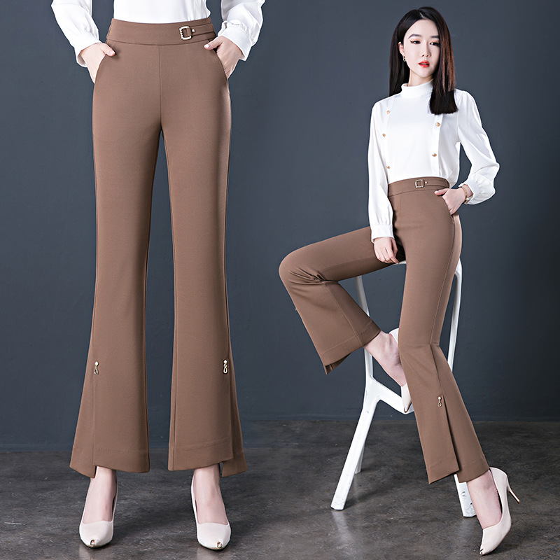Casual Trousers Black Fashion Stretch Flared Trousers