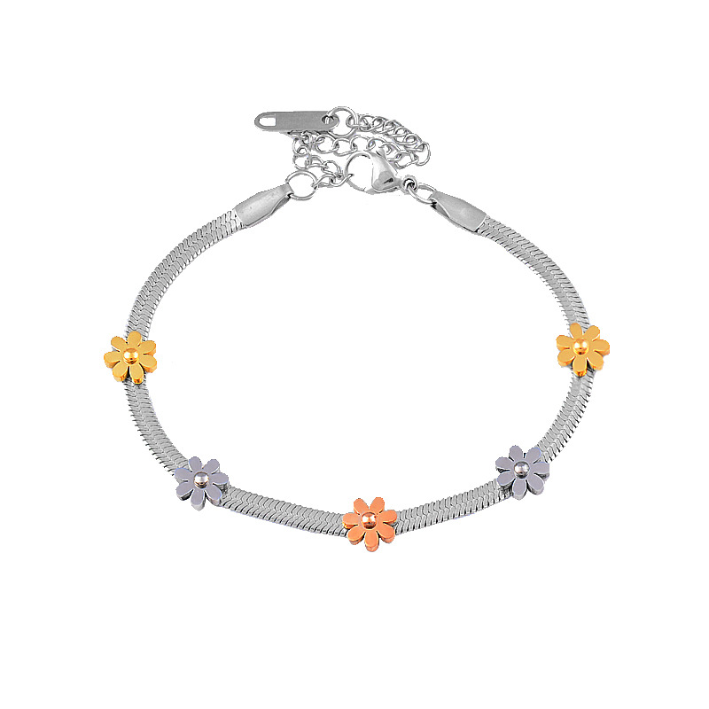 Title 6, Colorless Titanium Steel Daisy Flower Bracelet