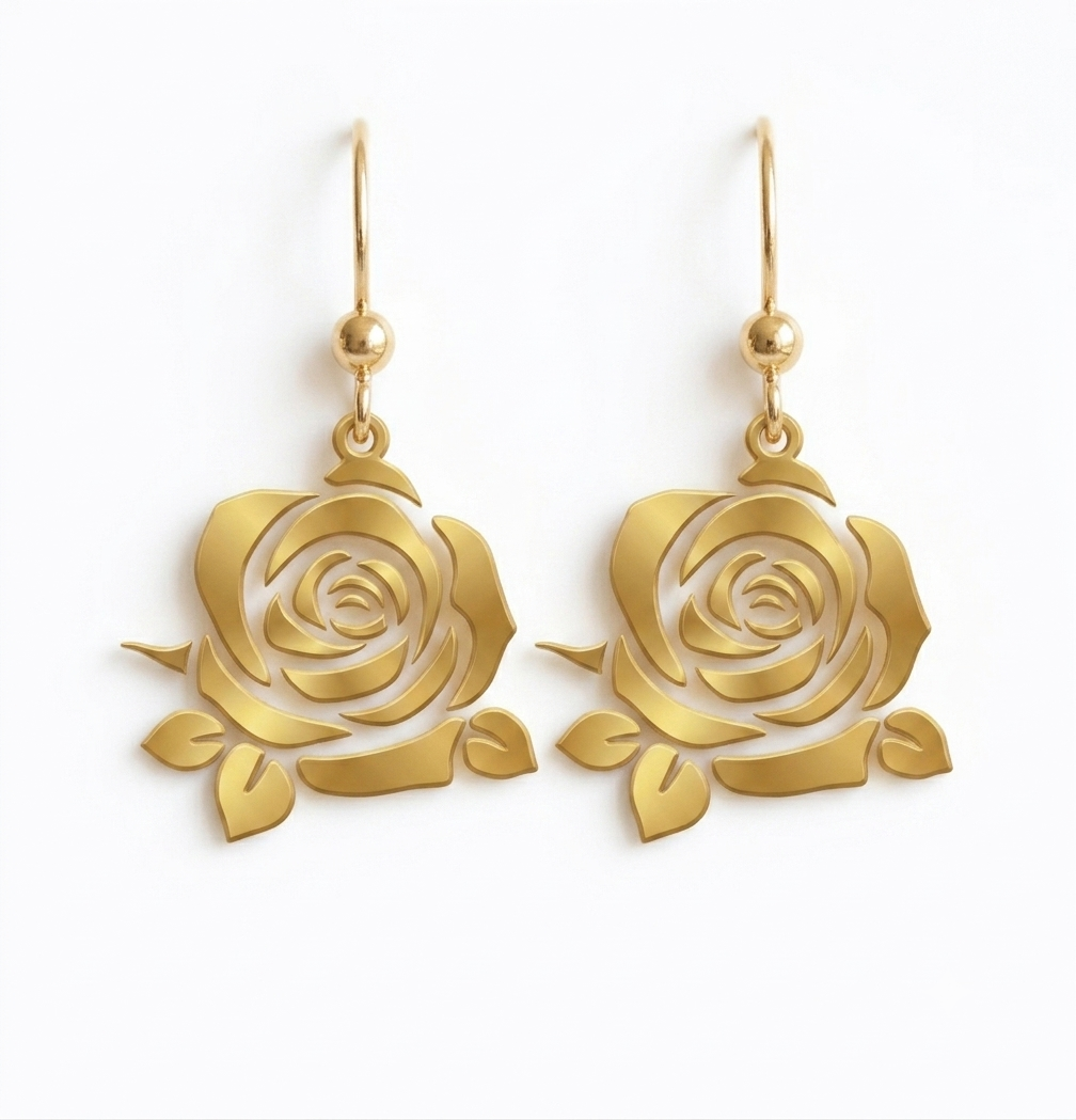 Custom Rose Drop Earrings 24K Gold Plated & Silver Personalized