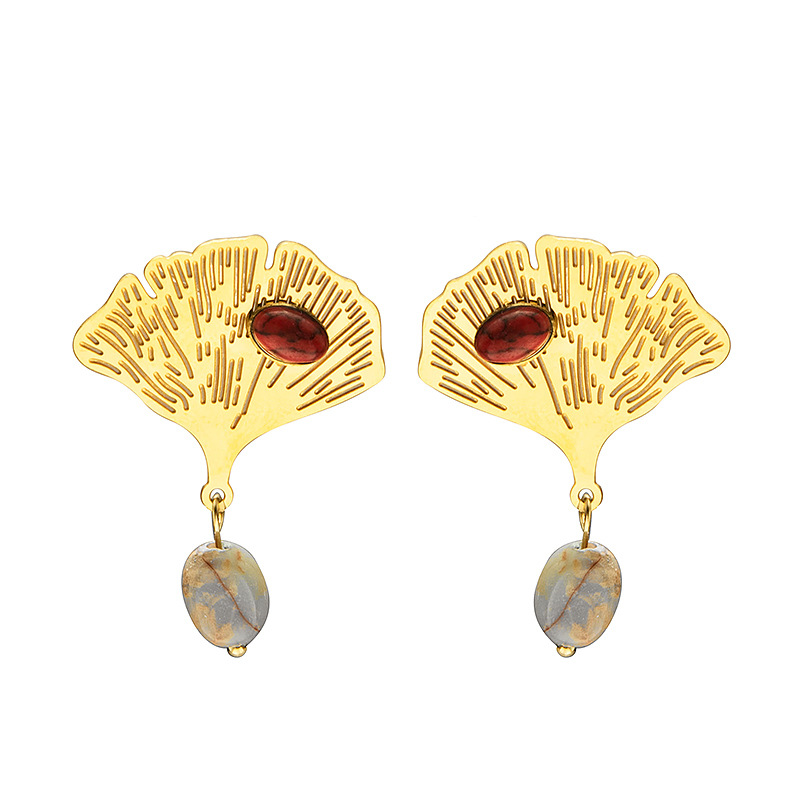 All-match 18K Gold Fashion Natural Stone Titanium Steel Earrings