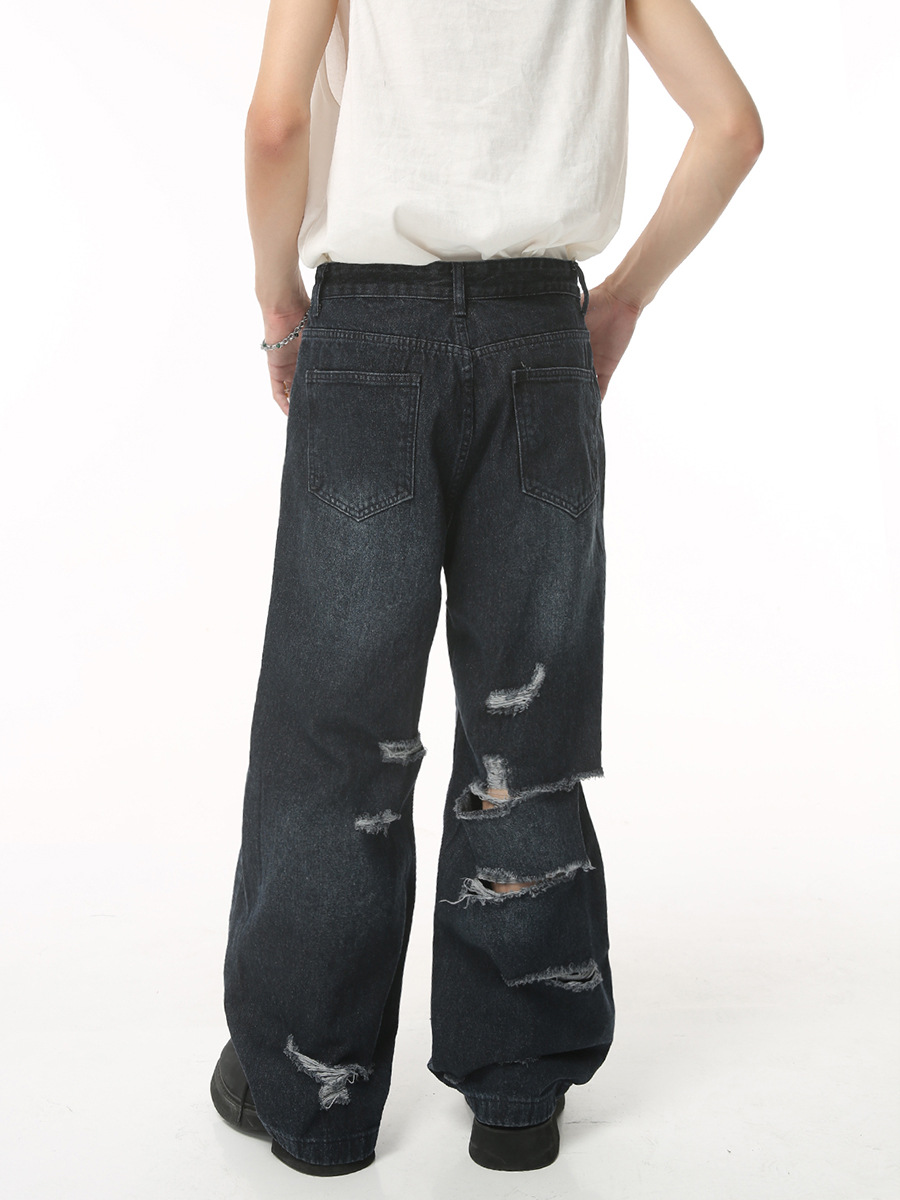 Men's Summer Retro Loose Hole High Street Hip Hop Jeans