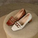 Women's Handmade Genuine Sheepskin Fringe Block Heel Pumps, Square-Toe Chain Loafer Style Shoes view 3