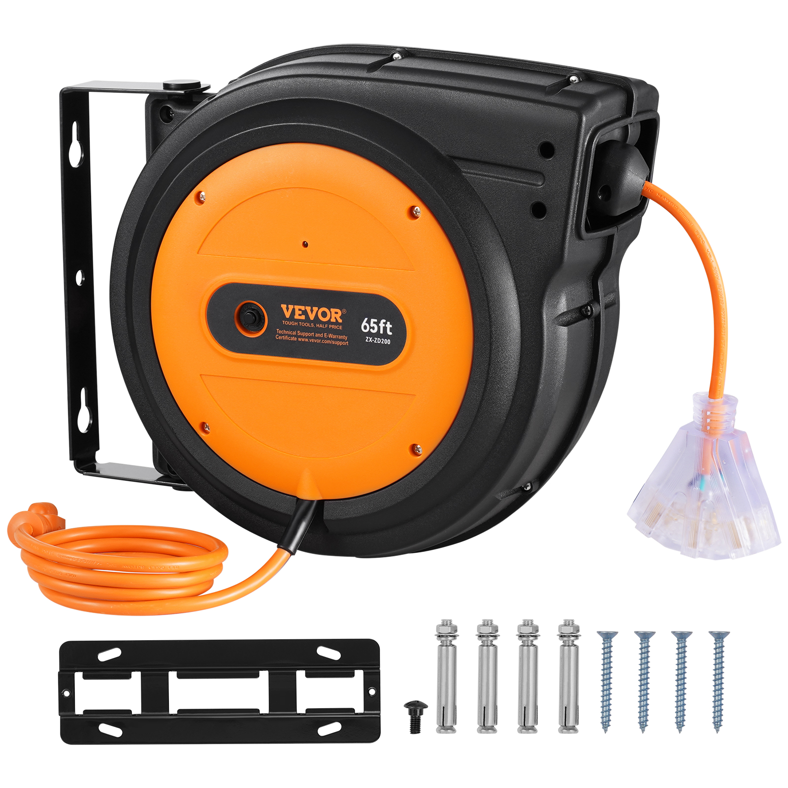 VEVOR Retractable Extension Cord Reel Power Cord Reel 65FT 12AWG 3C SJTOW image 6