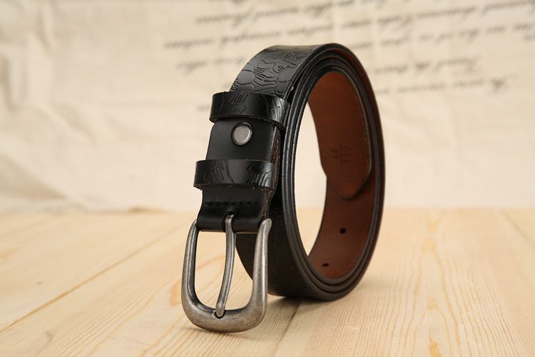 Title 10, All-match Ladies Cowhide Embossed Leather Belt