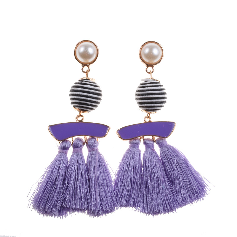 New Personalized Alloy Cloth Ball Set Pearl Vintage Tassel Earrings