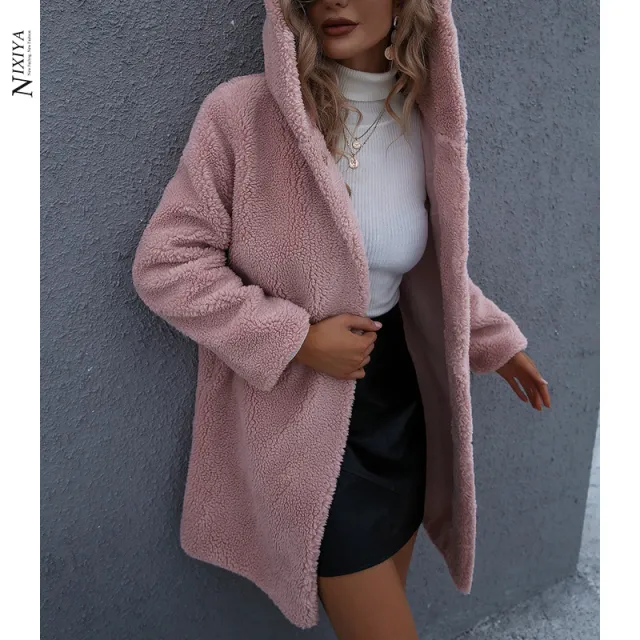 Women's Hooded Mid length Coat Lamb Pink - Shop at LoveMi