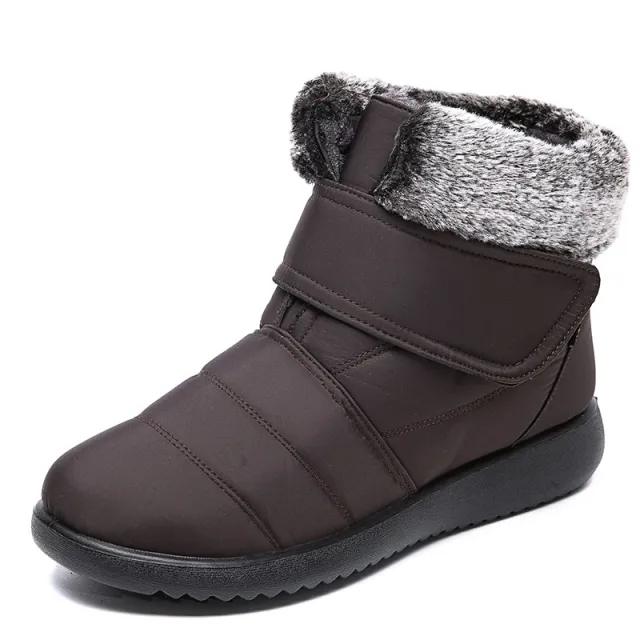 Women Snow Boots Winter Warm Plush Shoes With Velcro design Flat Ankle Boots Brown - Shop at LoveMi