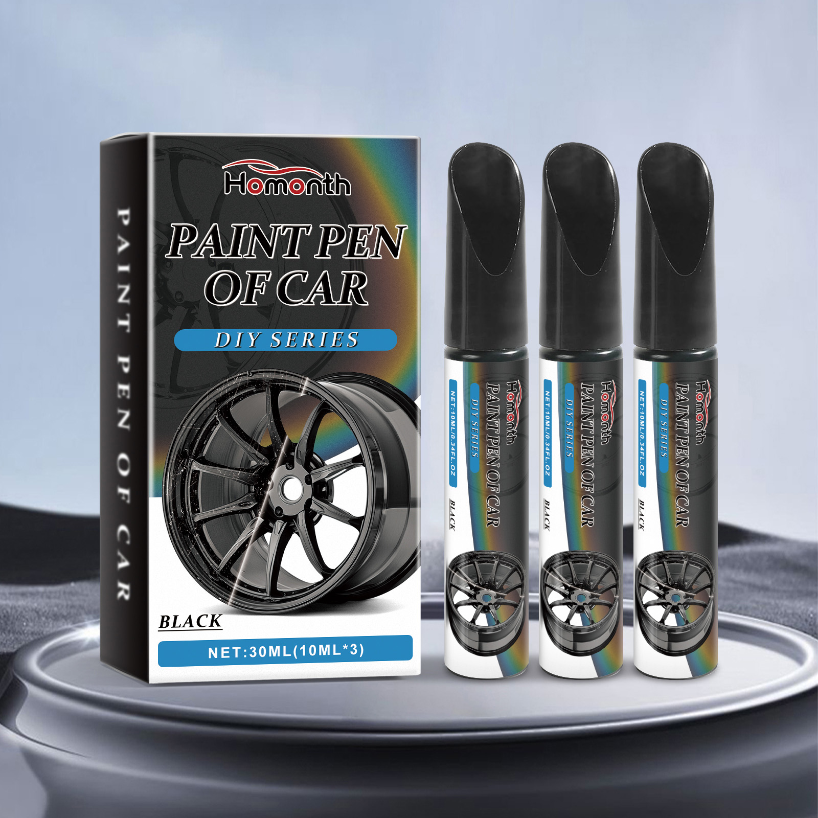 Car Paint Scratches, Dirt Removal, Repair, Touch Up Pen, Car Parts, Wheel Hub Scratch Repair Pen Black 10mlx3 1 Box