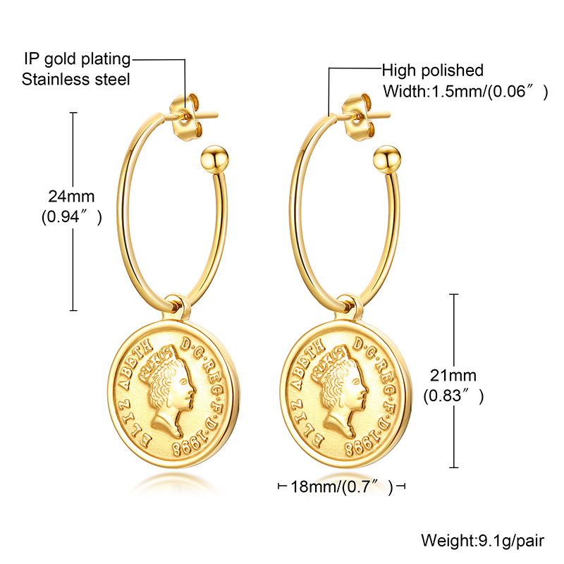 Stainless Steel Gold Ladies Round Brand Titanium Steel Earrings