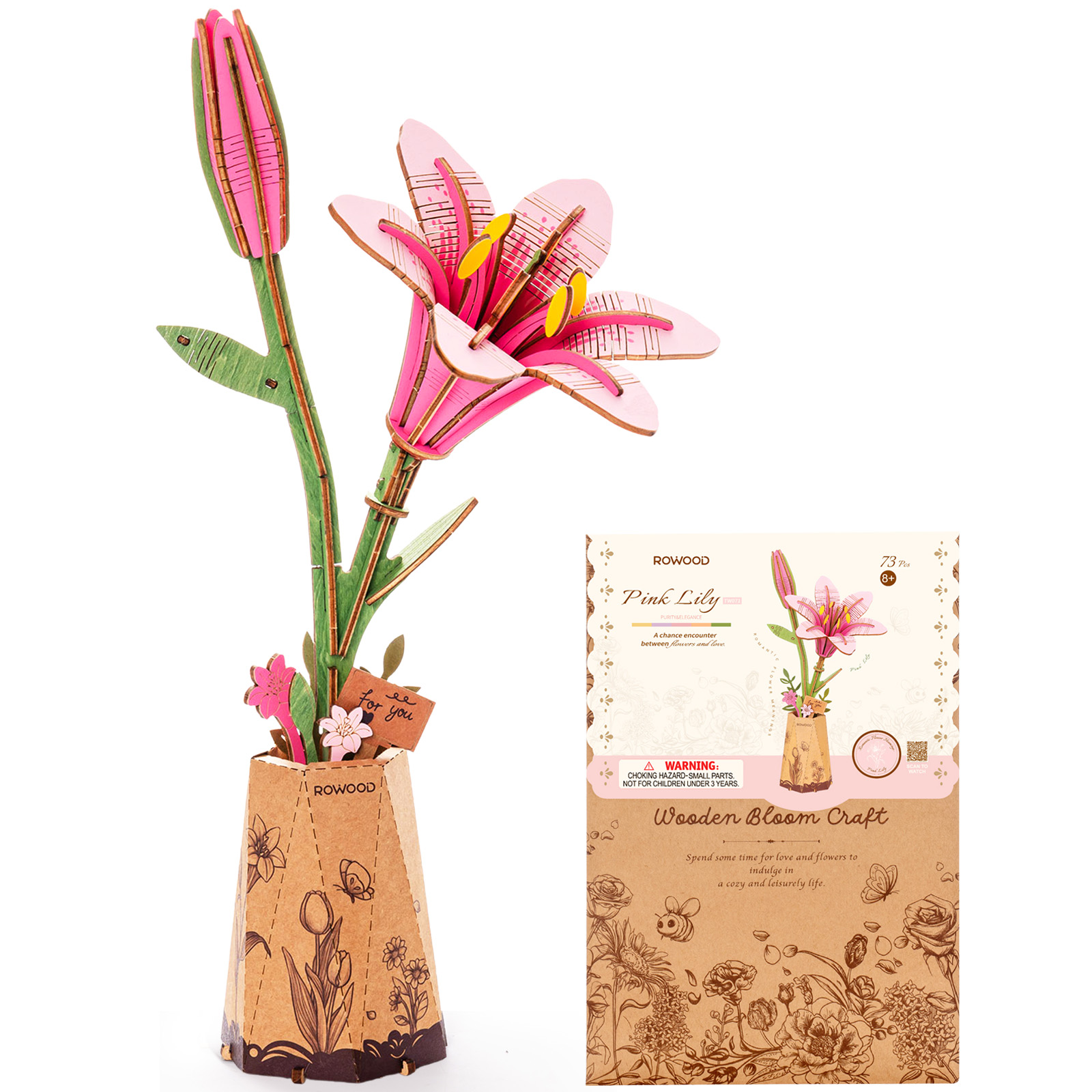 Rowood 3D Wooden Rose Bouquet - DIY Adjustable Flower Model Kit, No Glue Required, Suitable For Adults' Home And Table Decorations, Suitable For Adults And Teens, A Valentine's Day Gift For Women