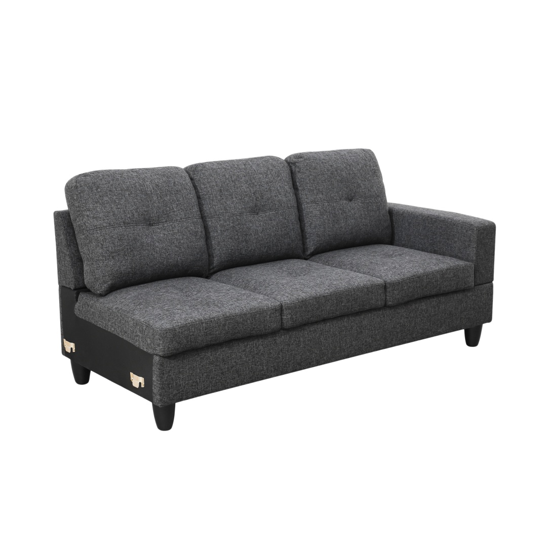 Pickup Only--Black Grey Linen 3-Piece Couch Living Room Sofa Set