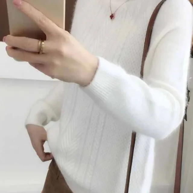 Women's Plush Loose Knit Sweater White - Shop at LoveMi