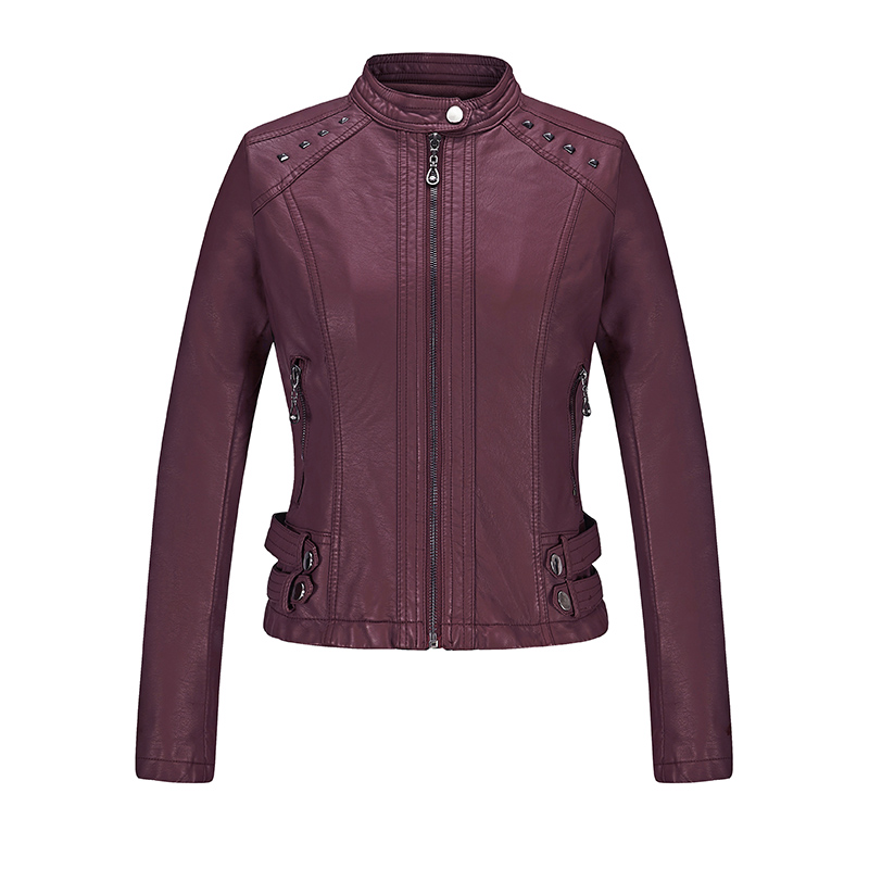 Ladies Spring And Autumn Black Temperament Commuter Zipper Jacket Wine - Shop at LoveMi