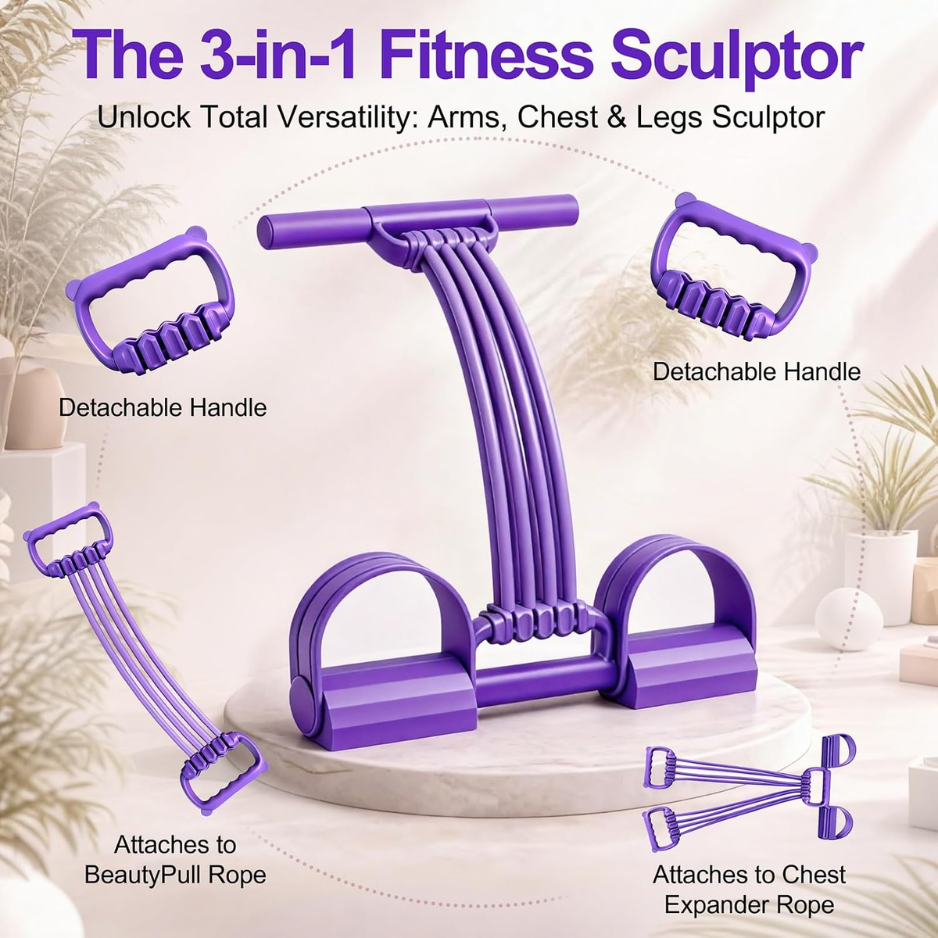 Multifunction Foot Pedal Resistance Bands With Handles, 3 In 1 Tension Rope Elastic Fitness Band For Home Workout, Yoga,Stretching, Full Body 2