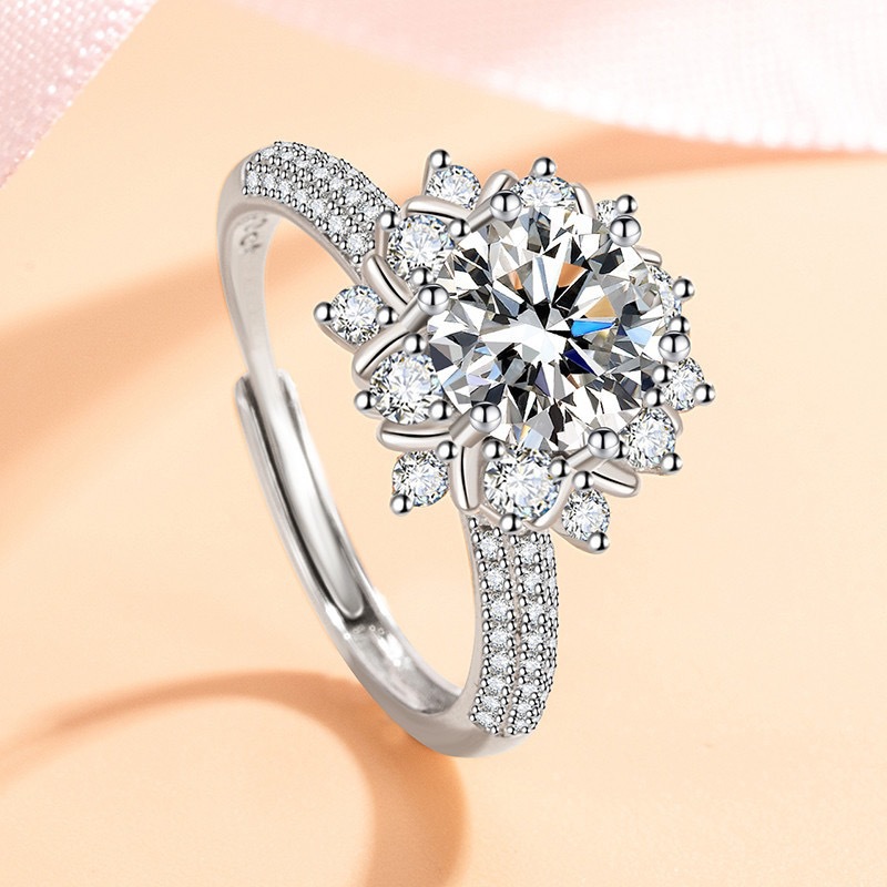 Elegant 1 Carat Six Prong Wedding Ring Light Luxury Adjustable Couple Ring For Women thumbnail 8