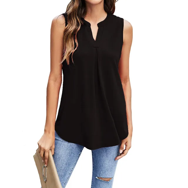 Summer Print New Style Women's Shirt Sleeveless V Neck Casual Vest Shirt Shirt Black - Shop at LoveMi