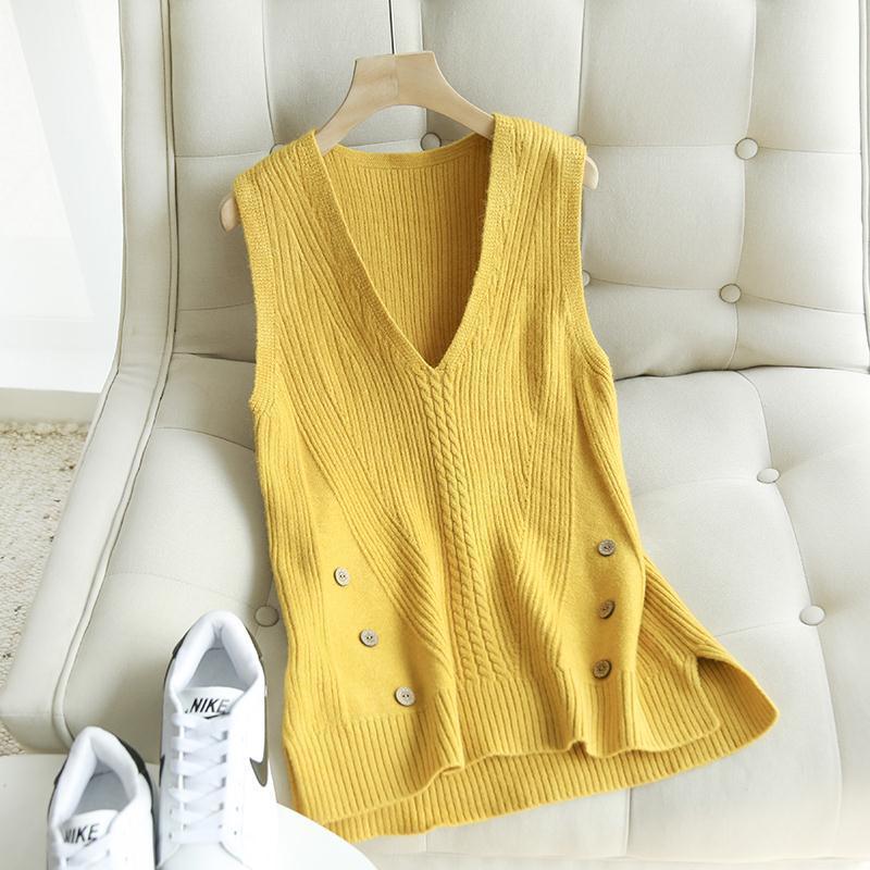 Hem Split Pullover Sweater Women's Vest Collar Small Vest