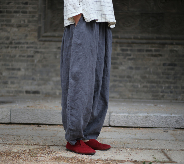 Title 3, Retro Wind Sand Wash Thick Linen Loose Trousers...