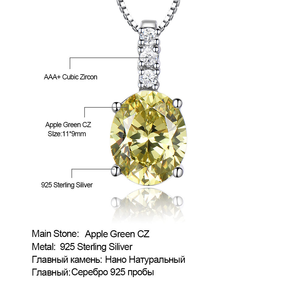 Sterling Silver Vintage Oval Apple Green Zircon Pendant Necklace