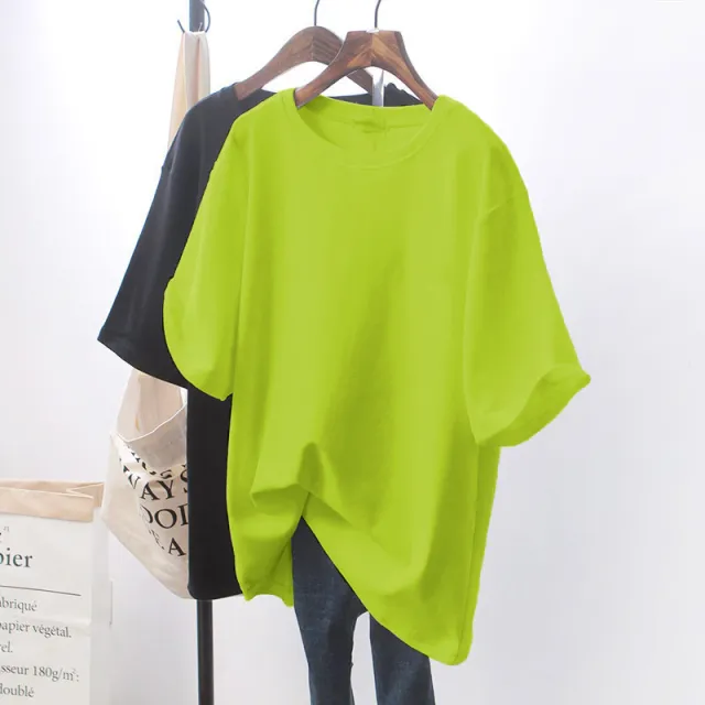 Design Sense Niche Clothes Chic White Loose Short sleeved T shirt For Women Pure Fluorescent Green - Shop at LoveMi