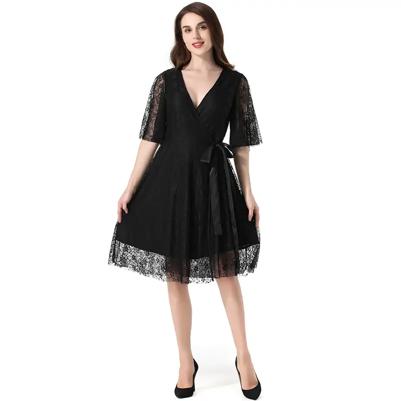 Sexy Stitching Lace V-Neck Mid-Sleeve Lace Cardigan Dress