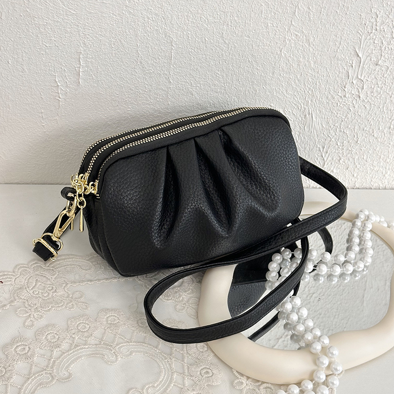 Women's Bag Pu Soft Leather Pleated Small Square Bag Versatile Fashion Phone Bag Simple Shoulder Crossbody Bag