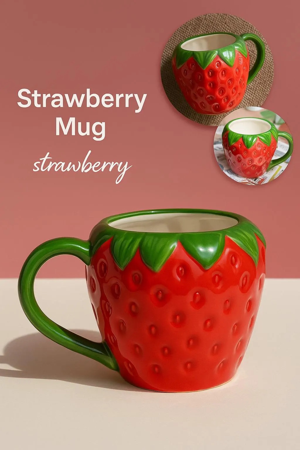 Handmade Large Strawberry Ceramic Cup For A Sweet Drink Experience