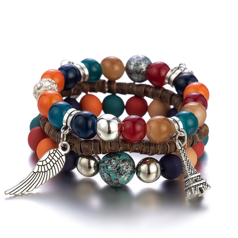 Natural Glass Beads Four-piece Bracelet