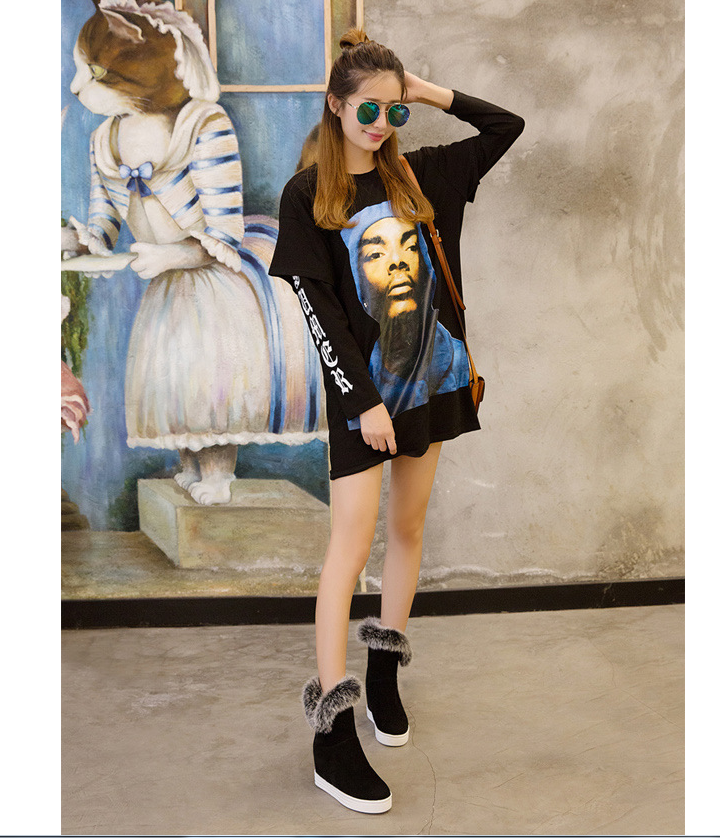 Casual Women's Fur Collar Frosted Short-tube Snow Boots