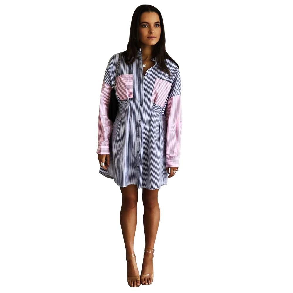 Striped Print Long Sleeve Cardigan Casual Dress