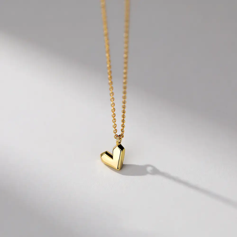 Women's Sterling Silver Geometric Faceted Heart Pendant