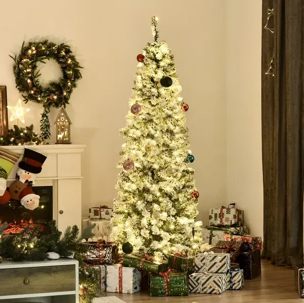 6 Ft Pre-Lit Snow-Flocked Slim Douglas Fir