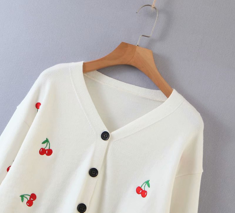 Title 8, Long sleeve V-neck Straight Cherry Embroidered ...