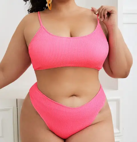 Plus-size Solid Color Bikini Swimsuit