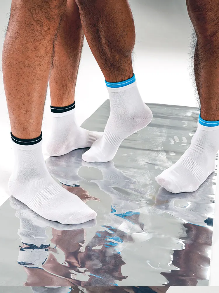 Low Socks Double Blue Striped White Luokou Flat Cotton