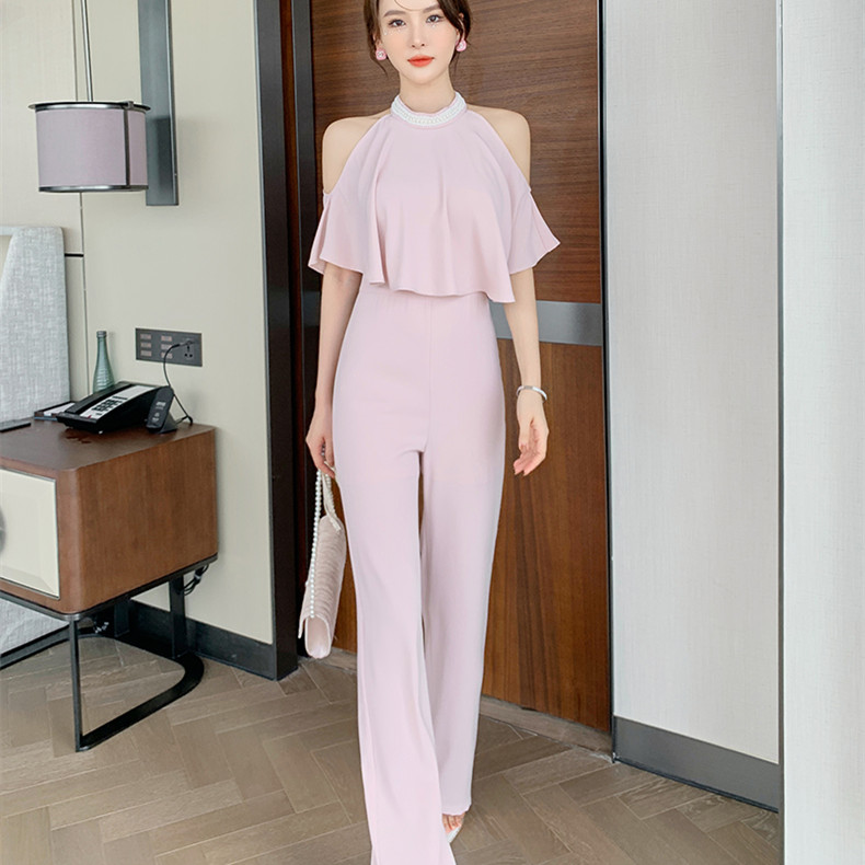 Royal Sister Temperament Halter Neck Off shoulder Jumpsuit Lotus Root Starch - Shop at LoveMi