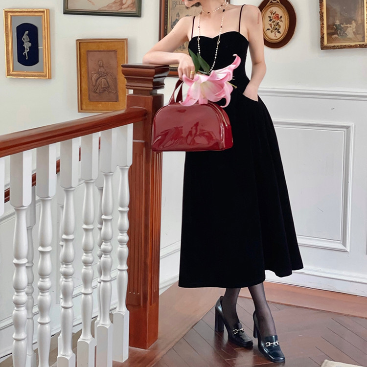 Velvet High-Neck Sling Dress