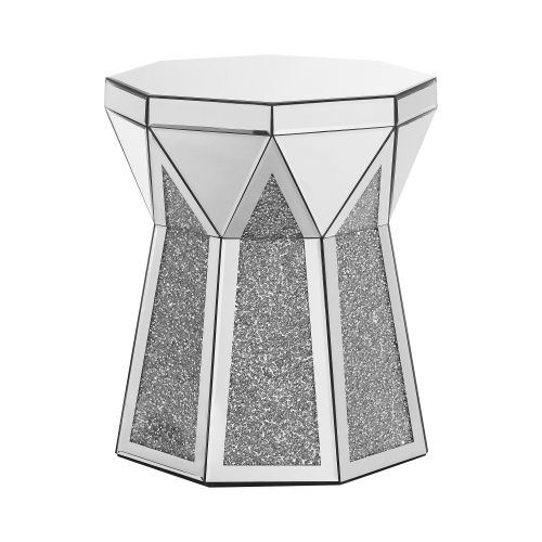Drum Style Coffee Table With Mirror Crystal Inlay, Polygonal Silver Decorative Table, Modern Design Luxury Modern Furniture, 20 Inch  About 50 Centimeters  Low Coffee Table, Suitable For Living Room — foto 9